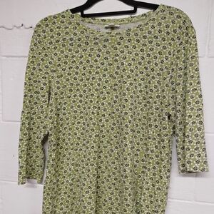 J. Jill Light Green Floral Long-Sleeve Rounded-Neck Top
